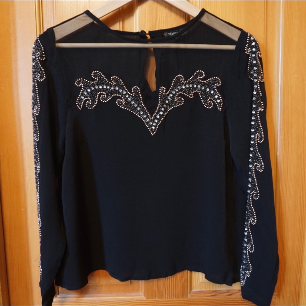 Beaded Topshop Long-sleeve Ice Skater Blouse